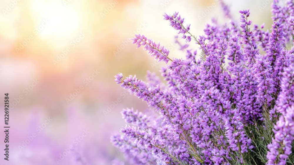 Fototapeta premium Lavender field sunset; nature tranquility