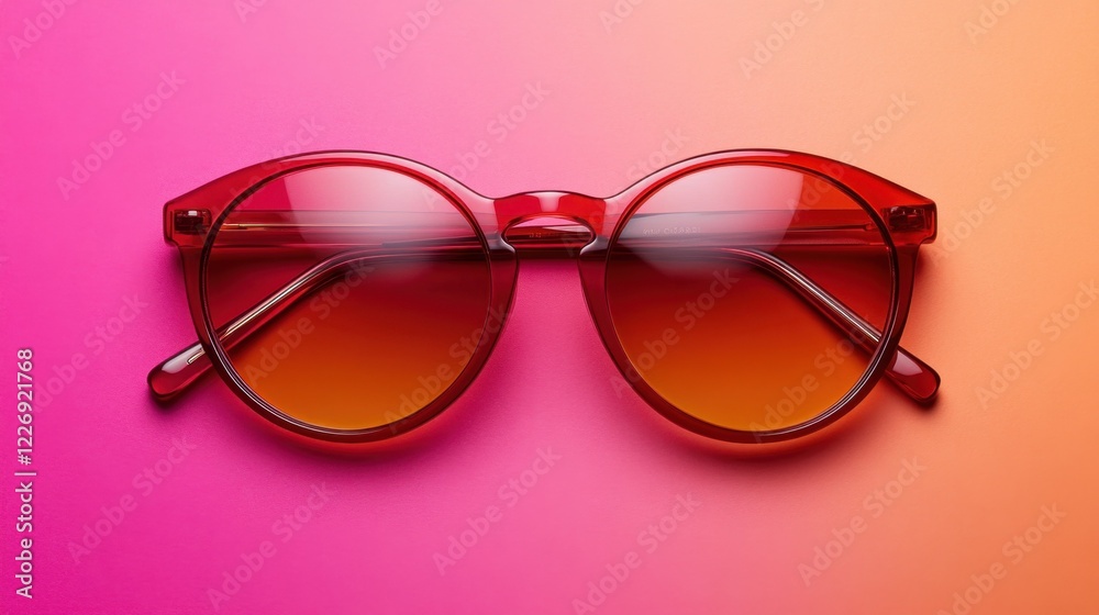 Retro-inspired round sunglasses on a pink-and-orange gradient background, evoking nostalgia Retro-inspired round sunglasses on a pink-and-orange gradient background, evoking nostalgia