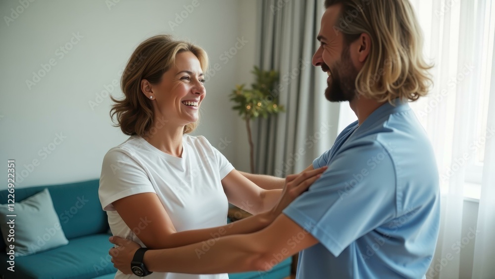 Fototapeta premium Man is helping woman put on her tie