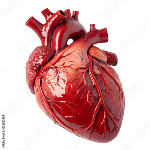 Realistic anatomical model of a human heart displayed for educational purposes in a well-lit classroom