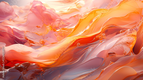Colorful abstract waves of fluid acrylic paint create a mesmerizing display of vibrant hues and textures
