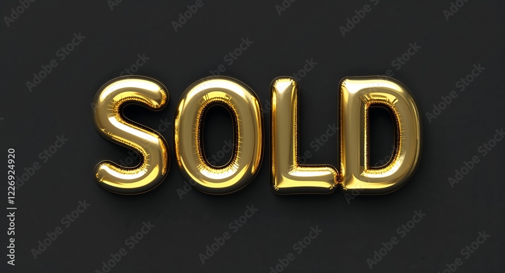 sold word gold metallic shiny lettering on plain black background