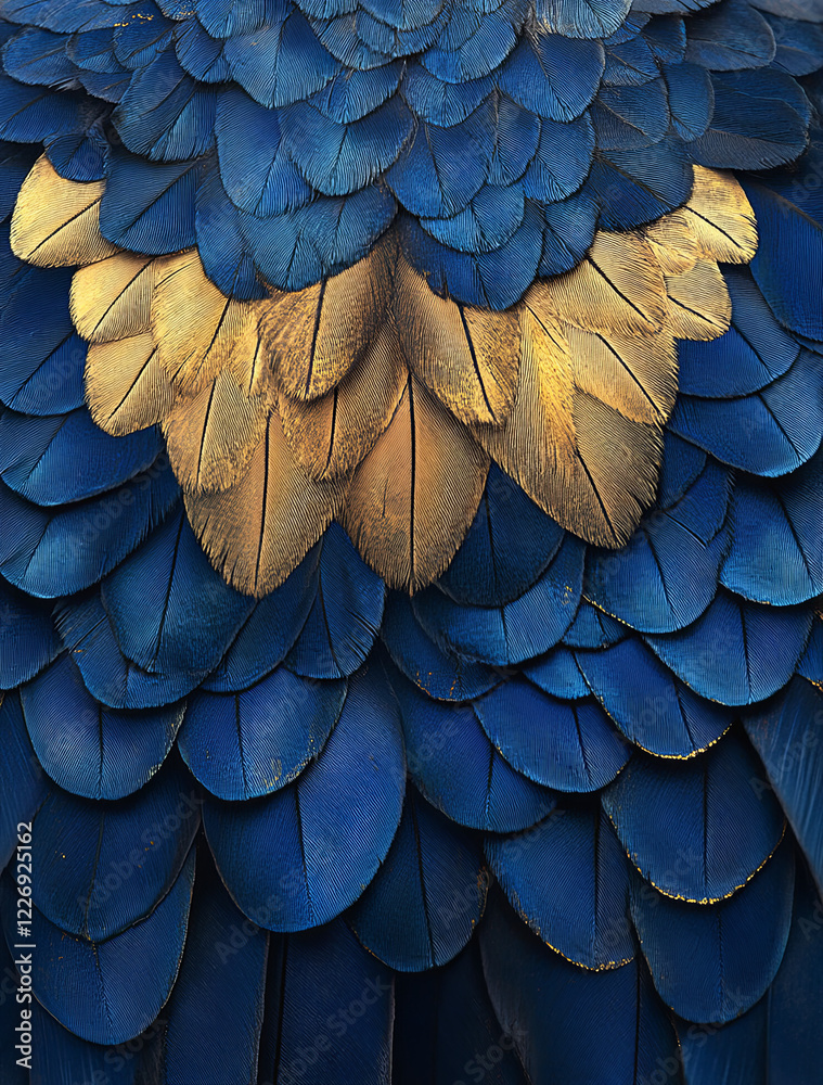 Fototapeta premium A close-up of an eagle's head, its feathers intricately detailed in shades of blue and gold, 