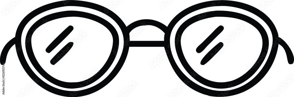 Retro round glasses, thick black frames, minimalist line drawing, iconic eyewear, simple illustration, vintage style, hipster fashion accessory, black and white sketch, circular lenses, clean lines, s Retro round glasses, thick black frames, minimalist line drawing, iconic eyewear, simple illustration, vintage style, hipster fashion accessory, black and white sketch, circular lenses, clean lines, s