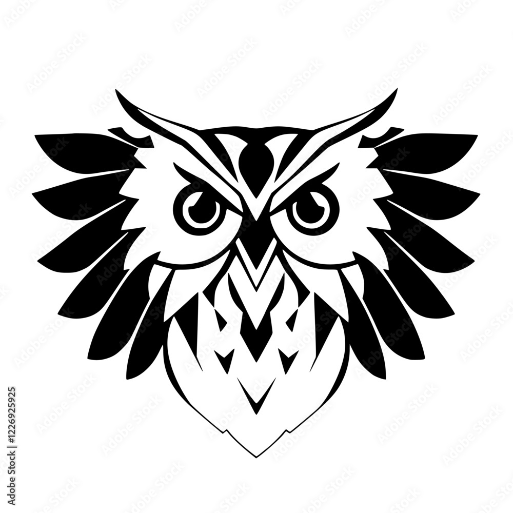 Fototapeta premium Geometric Owl: Black and White Bird Design. Abstract Wildlife Vector Illustration, perfect for nature lovers and graphic designers. A symbol of wisdom and power.