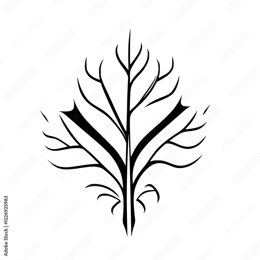Abstract Leaf Illustration: Black and White Botanical Line Art Print, Minimalist Nature Design Abstract Leaf Illustration: Black and White Botanical Line Art Print, Minimalist Nature Design