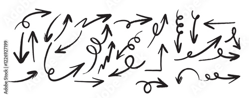 Set hand drawn vector arrows doodle white background design element vector illustration