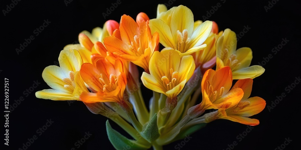 Obraz premium A bouquet of yellow flowers with orange centers. The flowers are arranged in a way that they are all facing the same direction