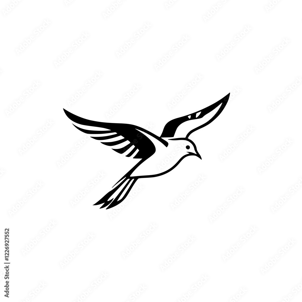 Fototapeta premium Majestic Bird in Flight: A Black and White Vector Graphic of a Dove Taking Flight, Symbolizing Peace, Freedom, and Hope.