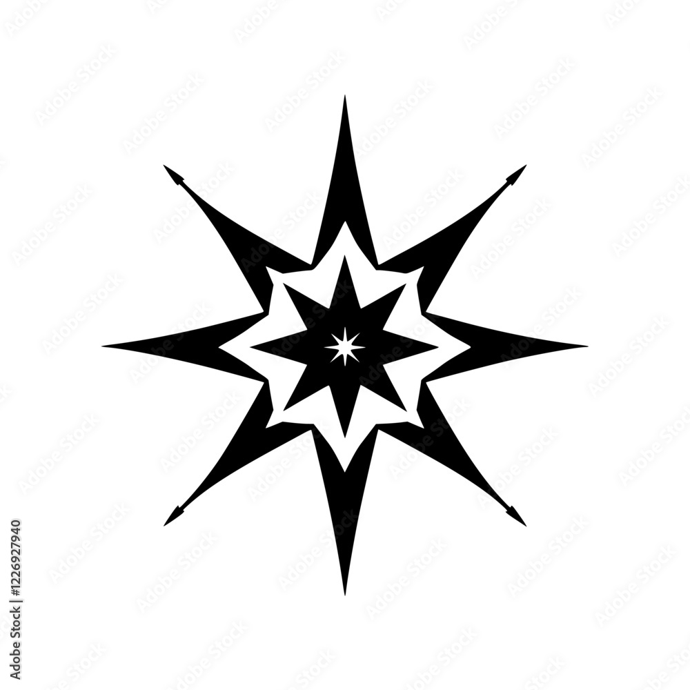 Geometric Star: Black and White Abstract Design - Minimalist Vector Graphic Geometric Star: Black and White Abstract Design - Minimalist Vector Graphic