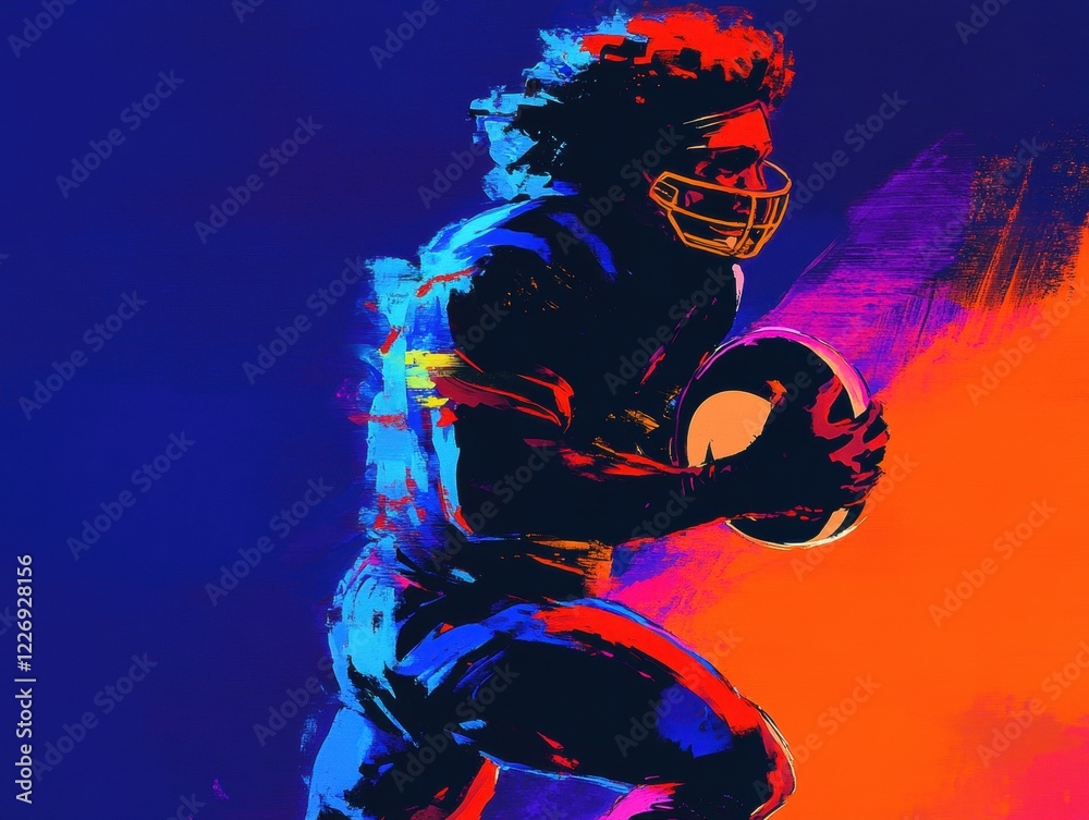 Fototapeta premium Dynamic Rugby Player Stadium Art Fauvist Style Side View Chromatic Energy