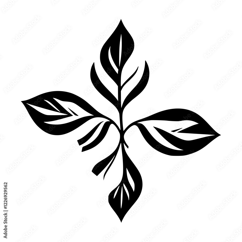 Obraz premium Elegant Black and White Floral Design: Minimalist Botanical Leaf Pattern, Nature-Inspired Graphic Art