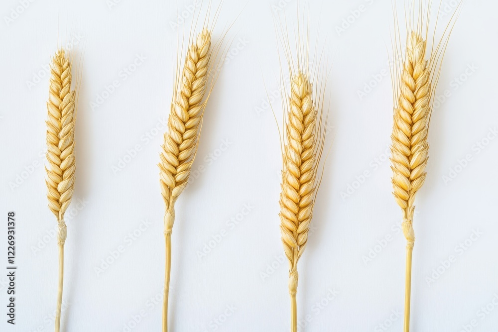 Four wheat stalks on white background, harvest growth, food concept Four wheat stalks on white background, harvest growth, food concept