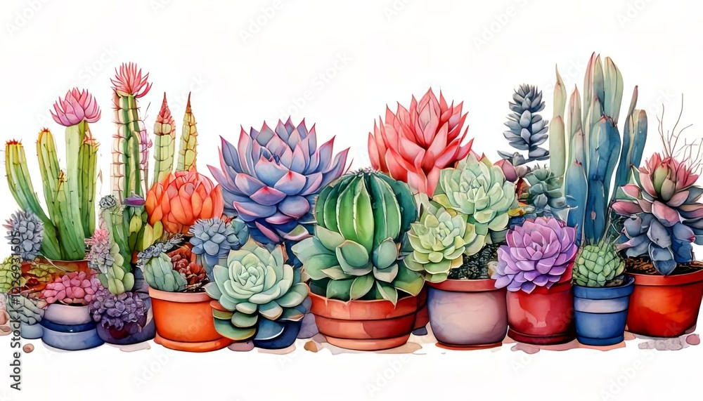 Generated imageVibrant Watercolor Succulents and Cacti Illustration Generated imageVibrant Watercolor Succulents and Cacti Illustration