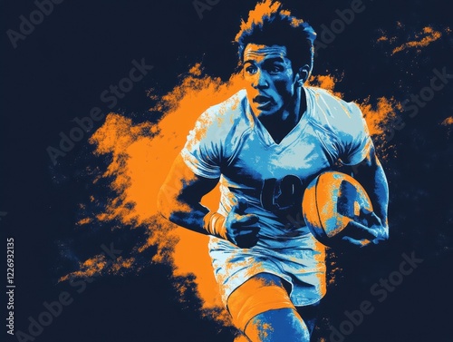 Rugby Player in Action Stadium Fauvist Chromatic Style Dynamic Environment Close-Up Perspective for Visual Impact