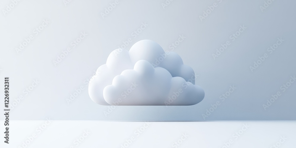 White cloud icon on platform, minimalist background, data storage