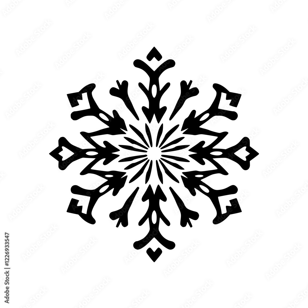 Elegant Black Snowflake Design: Winter Holiday Symbol, Geometric Pattern, Abstract Graphic Elegant Black Snowflake Design: Winter Holiday Symbol, Geometric Pattern, Abstract Graphic