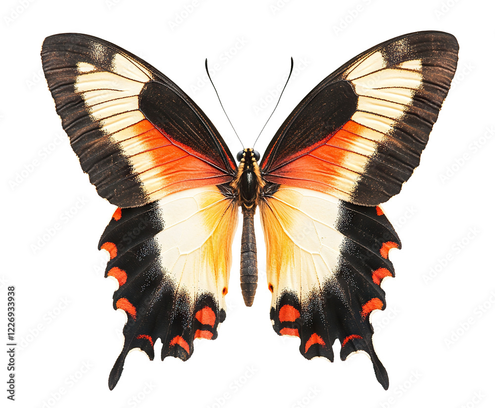 Fototapeta premium Vibrant butterfly with colorful wings in vivid detail, isolated on transparent cutout background