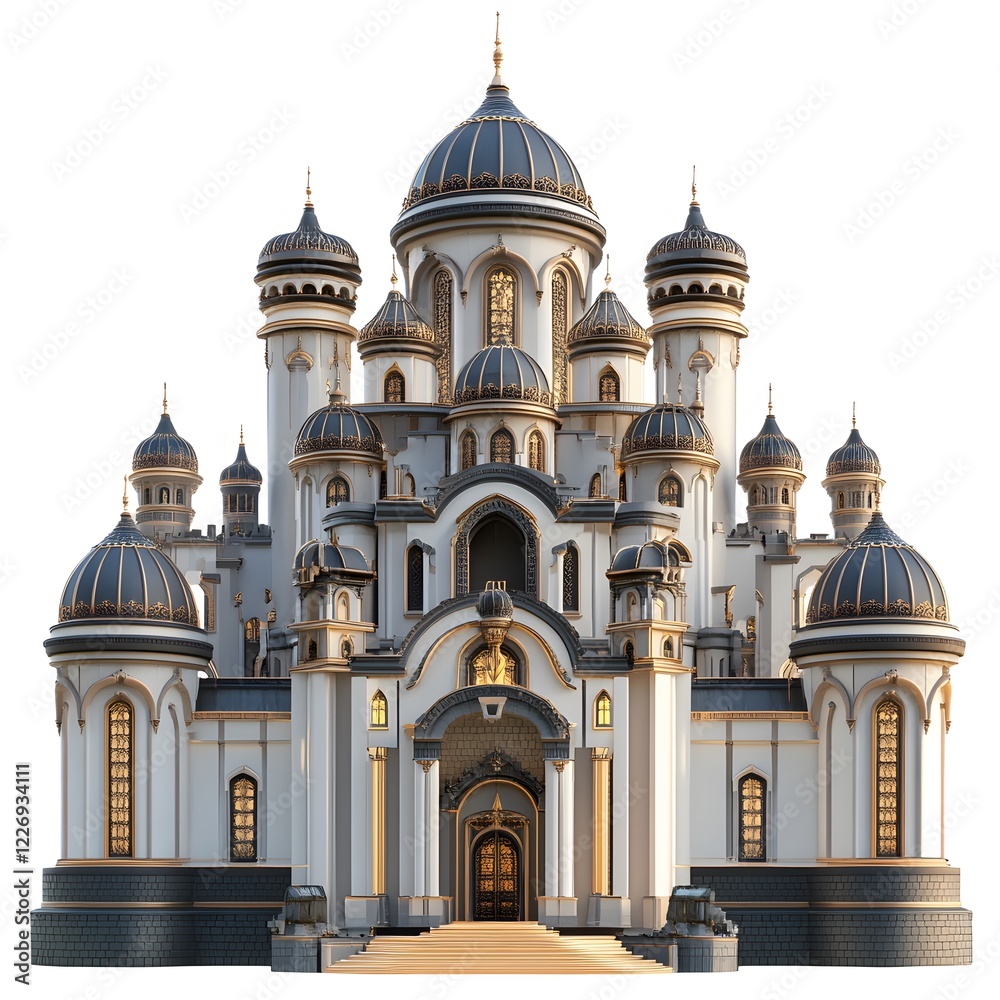 Beautiful and magnificent 3D cartoon palace, on a white background, generative AI Beautiful and magnificent 3D cartoon palace, on a white background, generative AI