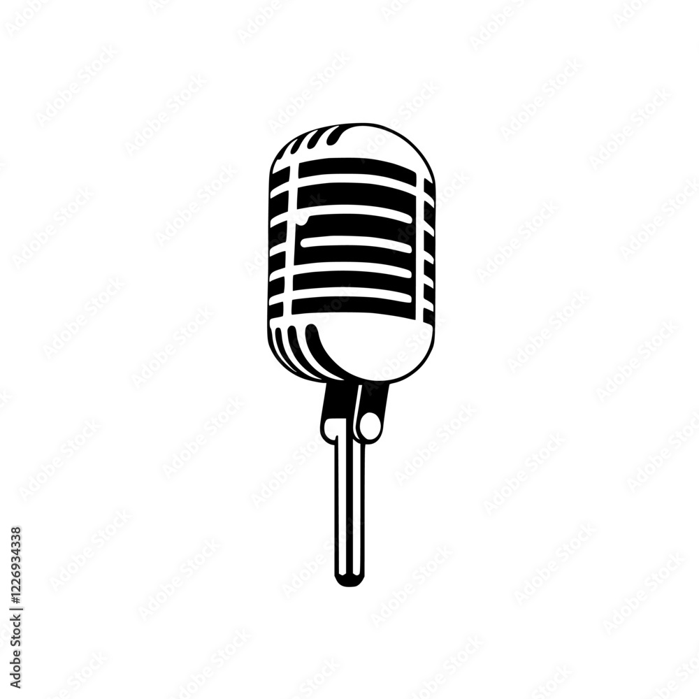Fototapeta premium Vintage Microphone: Retro Music Recording Podcast Studio Design Icon