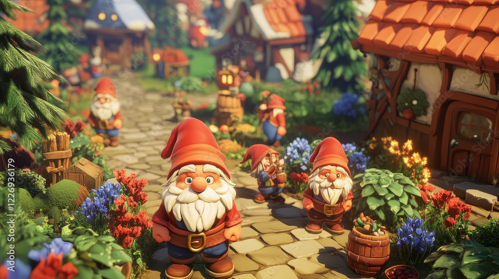 Cartoon gnome or dwarf characters seamless pattern, vector background for kids. Cute village gnome workers pattern, dwarf farmer in garden, cooking or sewing, gnome hunter with lumberjack and miner Cartoon gnome or dwarf characters seamless pattern, vector background for kids. Cute village gnome workers pattern, dwarf farmer in garden, cooking or sewing, gnome hunter with lumberjack and miner