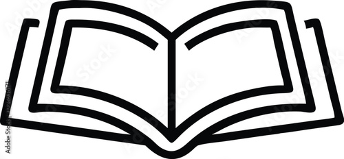 Open book, minimalist icon, black and white, simple lines, geometric design, flat graphic, reading symbol, knowledge representation, educational emblem, literature pictogram, information concept, book