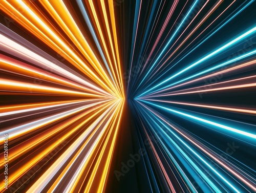 Wallpaper Mural A glowing starburst of vibrant light particles expanding dynamically, blending radiant hues of orange, teal, and magenta in a cosmic 3D space Torontodigital.ca