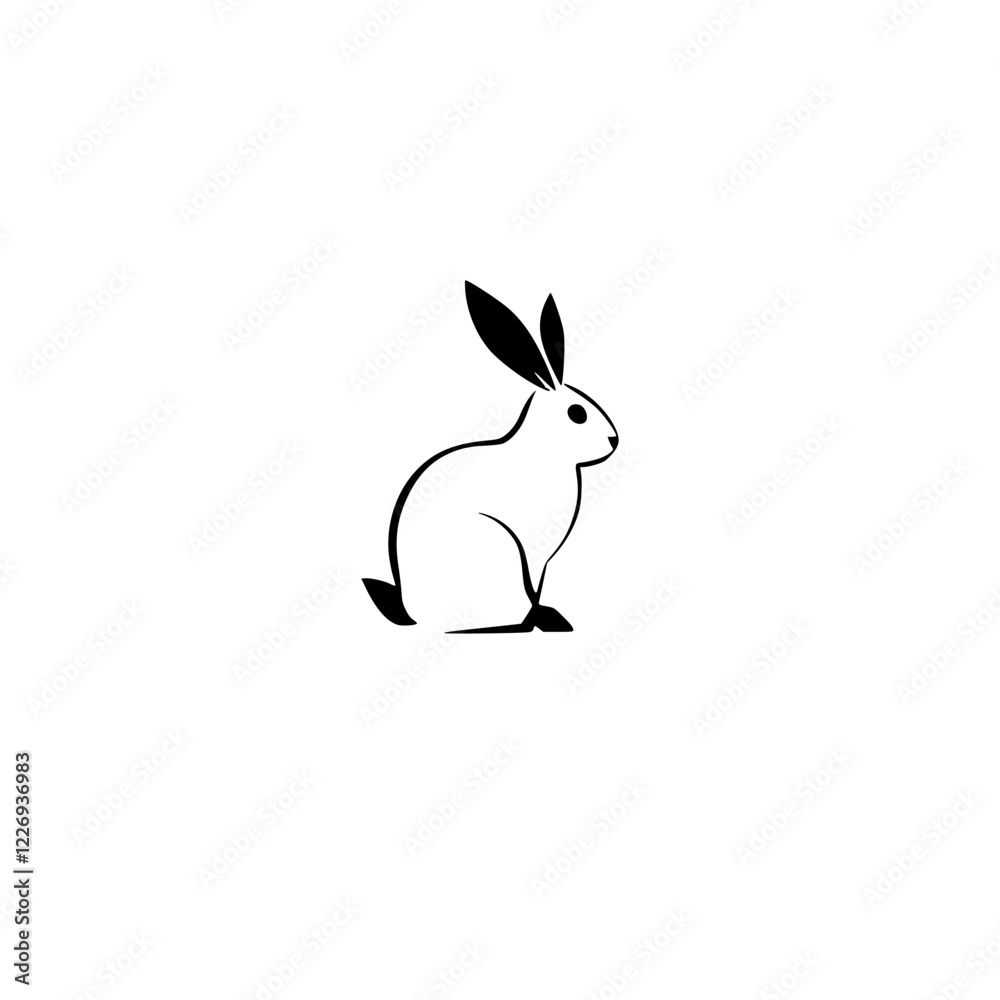 Elegant Minimalist Rabbit Illustration: Black and White Hare Silhouette Design Elegant Minimalist Rabbit Illustration: Black and White Hare Silhouette Design