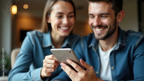 Man and woman are looking at cell phone together