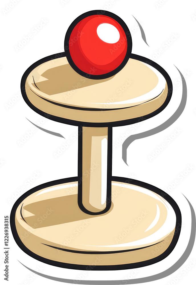 A simple wooden toy with a red ball on top A simple wooden toy with a red ball on top
