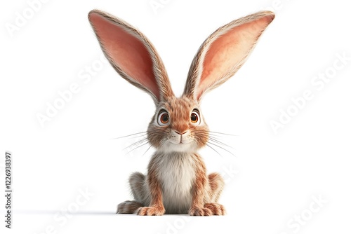 3D Style Curious Rabbit with Long Ears in a Cute Pose photo