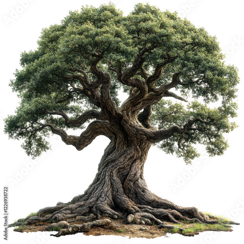 A large tree with a thick trunk and many branches isolated on transparent background, PNG