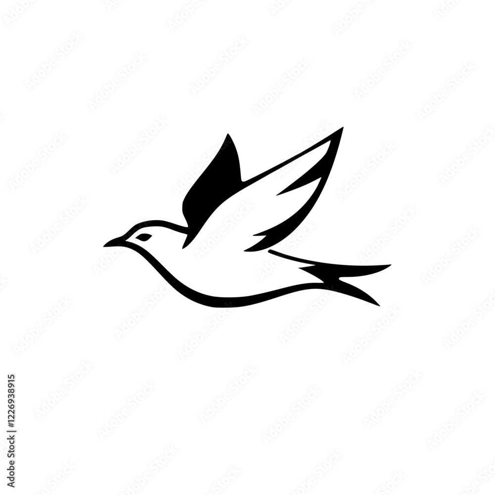 Elegant Bird in Flight: A Symbol of Peace and Freedom. Simple, black and white vector graphic design, perfect for logo or illustration. Elegant Bird in Flight: A Symbol of Peace and Freedom. Simple, black and white vector graphic design, perfect for logo or illustration.
