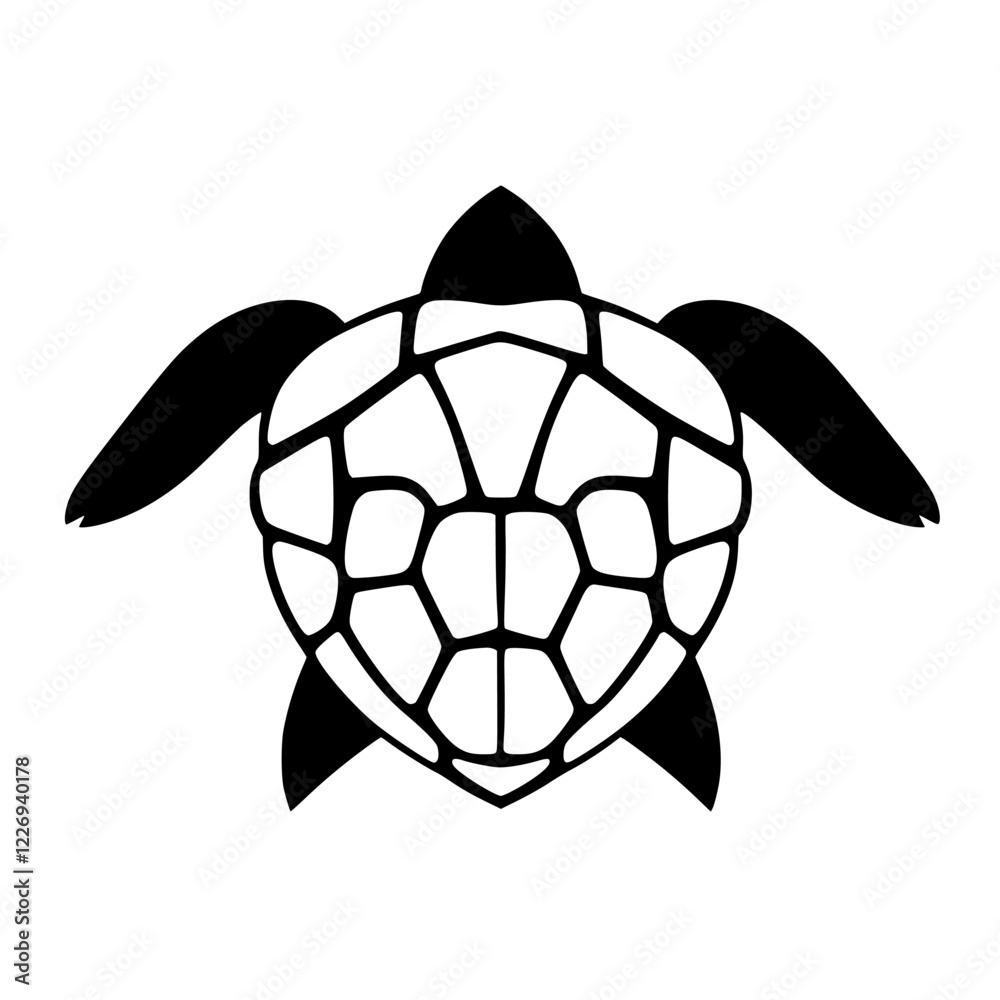 Obraz premium Sea Turtle Shell: Black and White Ocean Animal Vector Graphic