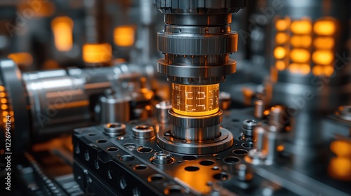 Close-up of intricate machinery with glowing components