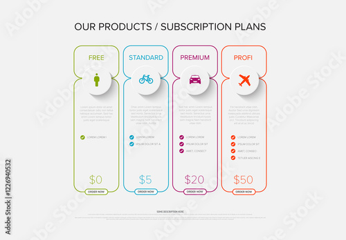 Obraz na płótnie Subscription Plan Options Free, Standard, Premium, and Profi with Pricing Details w salonie