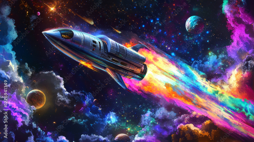 Fast start, cartoon spaceship rocket launch with chemtrail clouds. Vector space themed banner or landing page for business start up project with astronaut, spaceship takeoff and galaxy planets Fast start, cartoon spaceship rocket launch with chemtrail clouds. Vector space themed banner or landing page for business start up project with astronaut, spaceship takeoff and galaxy planets