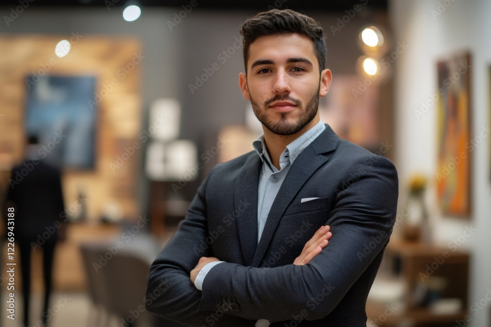 Fototapeta premium Confident Young Businessman in Modern Office Setting