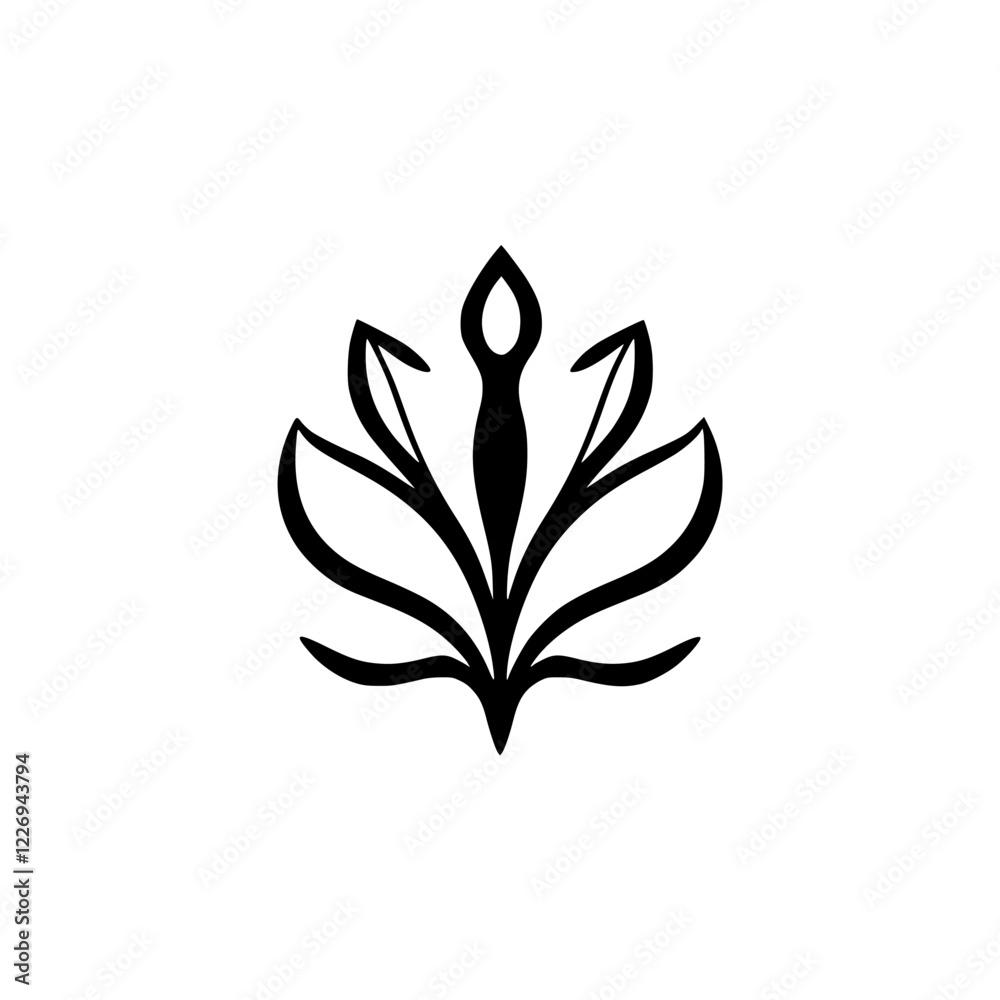 Elegant Lotus Flower Design: Minimalist Black and White Floral Symbol, Perfect for Logos, Icons, and Illustrations Elegant Lotus Flower Design: Minimalist Black and White Floral Symbol, Perfect for Logos, Icons, and Illustrations