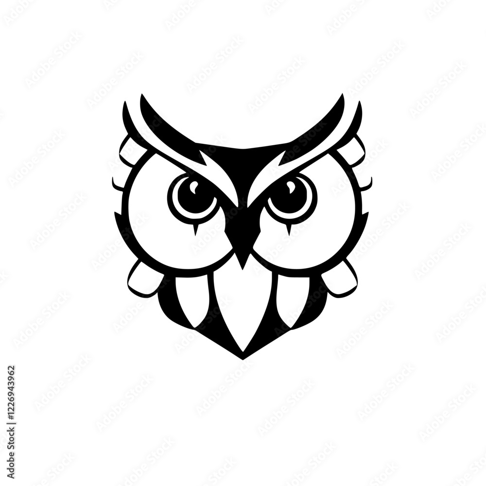 Naklejka premium Stylized Owl Vector Illustration: Black and White Bird Design, Perfect for Logos and Graphic Projects