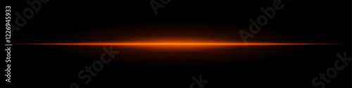 Horizontal light flare with warm glow on a black background. Orange energy beam with smooth gradient effect, cinematic lens reflection, futuristic shine.