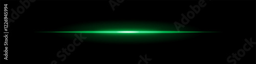 Horizontal light flare on a black background. Glowing green beam with soft gradient effect, futuristic energy, lens reflection, cinematic glow.