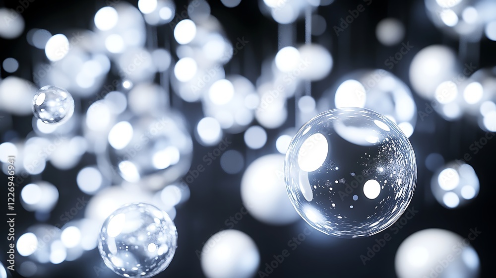 Glowing spheres suspended in dark space create an ethereal scene Glowing spheres suspended in dark space create an ethereal scene