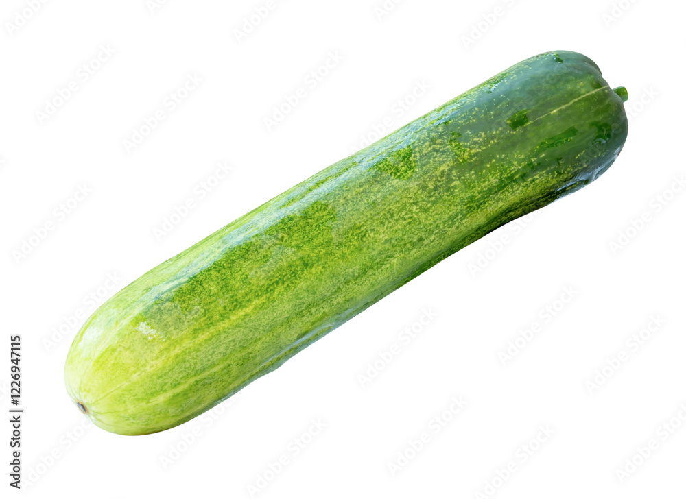 Side view of single long green cucumber isolated with clipping path in png file format Side view of single long green cucumber isolated with clipping path in png file format