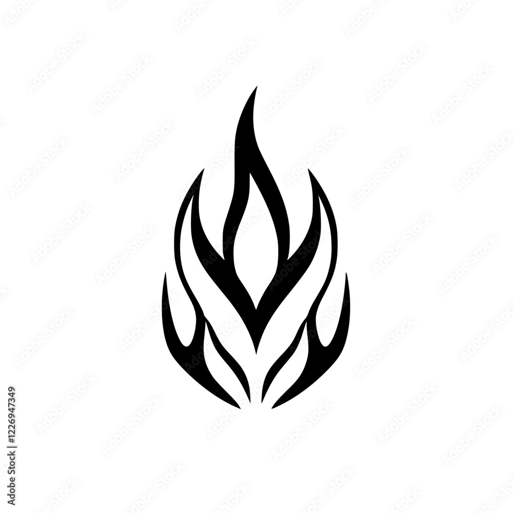 Tribal Flame Tattoo Design: Black and White Vector Graphic Tribal Flame Tattoo Design: Black and White Vector Graphic