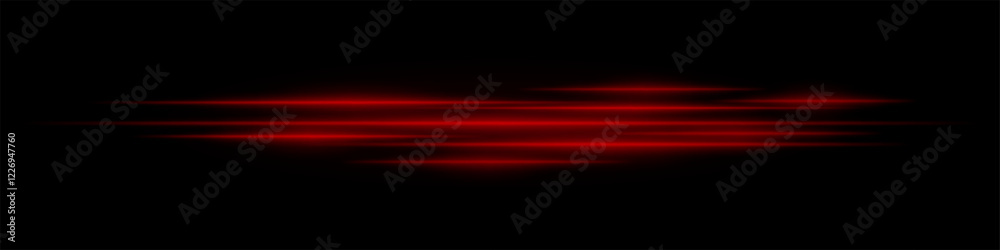 Realistic red light streaks with motion blur on a black background. Futuristic energy beams, speed effect, neon glow, sci-fi cyber design. Realistic red light streaks with motion blur on a black background. Futuristic energy beams, speed effect, neon glow, sci-fi cyber design.