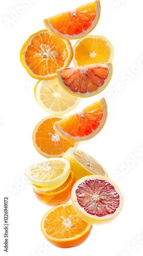Citrus Fruits Falling in Slices of Lemons and Oranges on a Transparent Background for Fresh and Vibrant Culinary Designs