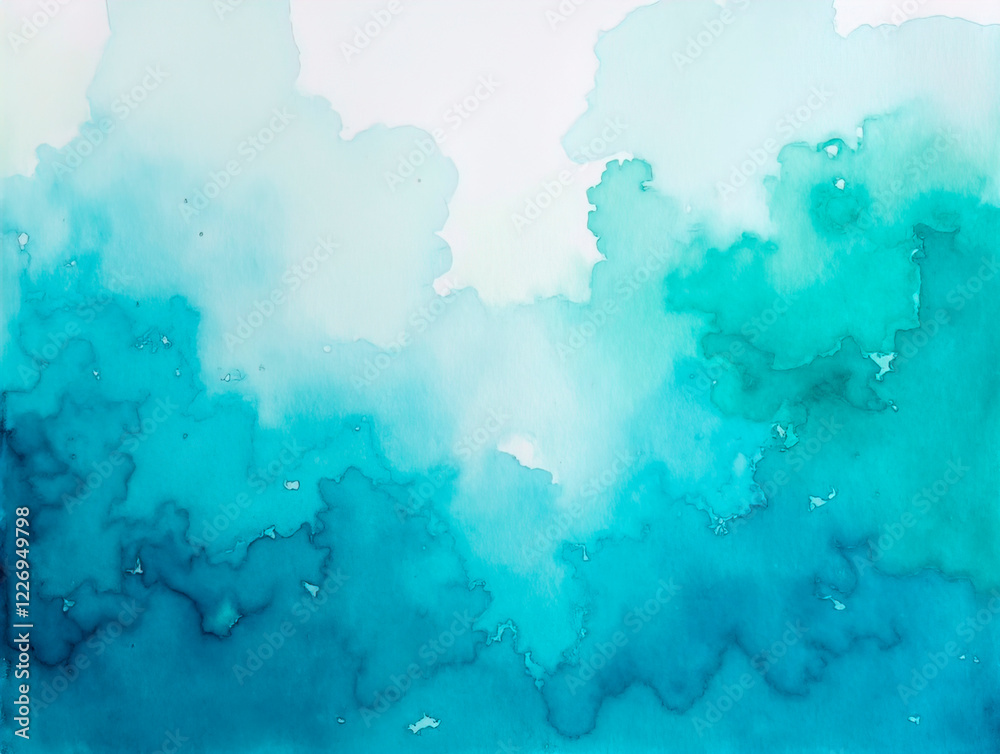 Obraz premium Blue turquoise teal mint cyan white abstract watercolor. Colorful art background. Light pastel. Brush splash daub stain grunge. Like a dramatic sky with clouds. Or snow storm cold wind frost winter