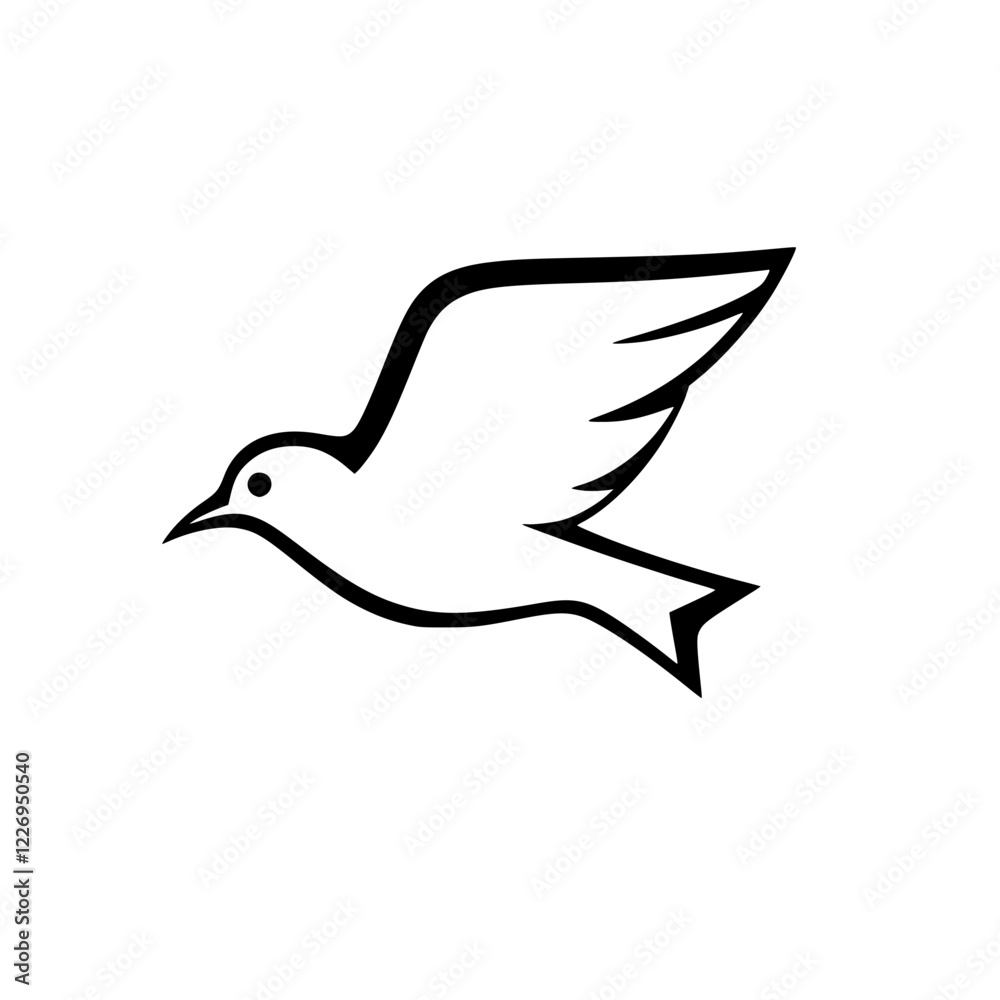 Fototapeta premium Elegant Dove in Flight: A Symbol of Peace and Freedom. Simple, minimalist vector graphic design, perfect for logo, icon, or spiritual art.