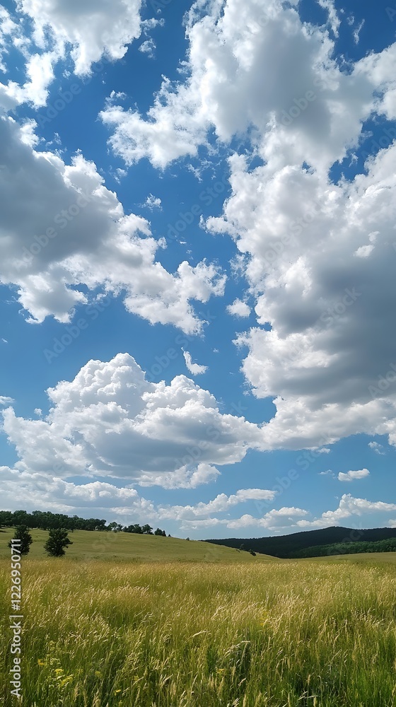 A wide-open sky over a flat landscape of grasses and scattered trees A wide-open sky over a flat landscape of grasses and scattered trees